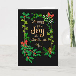 Tarjeta Para mamá alegría de Navidad con acebo y muérdago