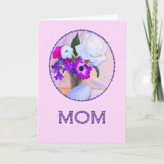 Tarjeta Para mamá, el día de la madre con flores pintadas. (Anverso)