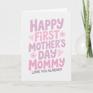 Tarjeta Para mamá feliz primer día de la madre rosa púrpur
