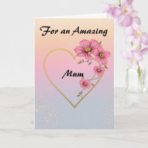 Tarjeta Para mamá floral rosa corazón dorado día de la mad
