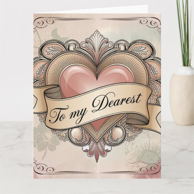 Tarjeta Para mi querida: Diseño de corazón ornamentado (Anverso)