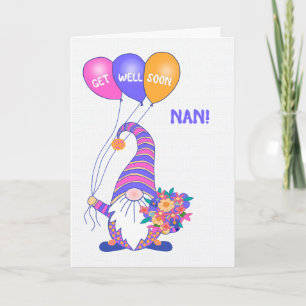 Tarjeta Para Nan Get Well Gnome Balloons Flowers Card