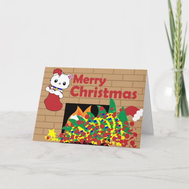 Tarjeta para Navidades de almacenamiento de gato (Anverso)