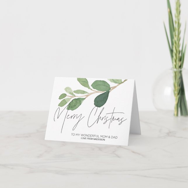 Tarjeta para Navidades eucaliptos para mamá y papá (Anverso)