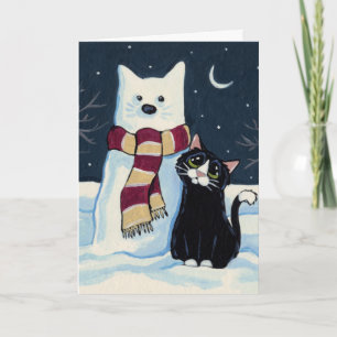 Tarjeta para Navidades nocturnos de gato y gato de