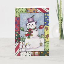 Tarjeta para Navidades y gato de nieve y ratones d