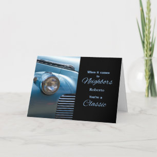 Tarjeta para Neighbor Blue Classic Car con nombre Cumpleañ
