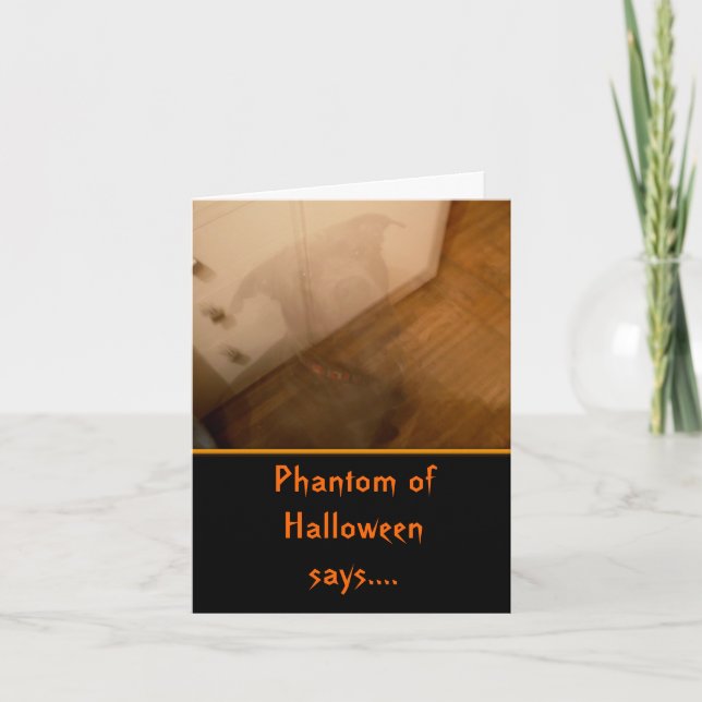 Tarjeta para niños de Halloween de perro fantasma (Anverso)