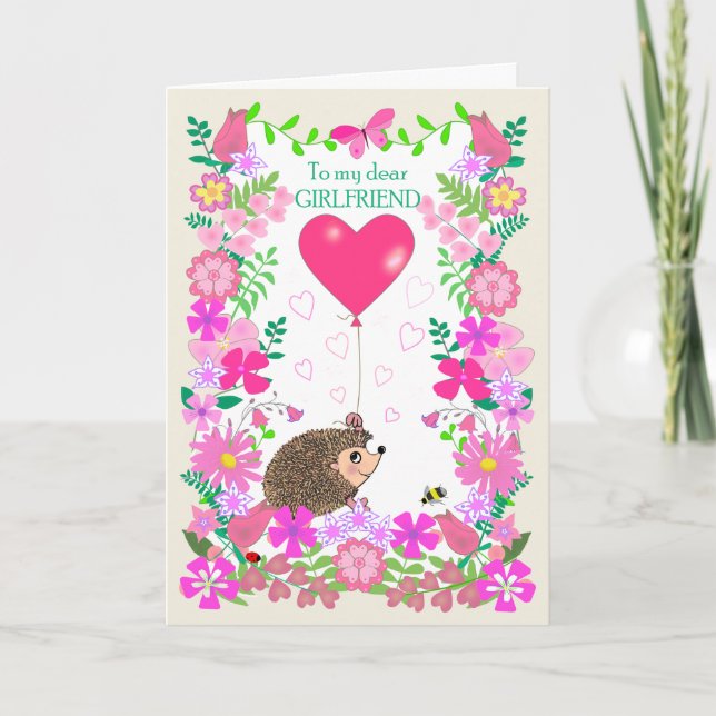 Tarjeta Para novia en el día de San Valentín con un erizo  (Anverso)