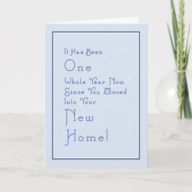 Tarjeta para nuevo aniversario de casa, azul claro (Anverso)