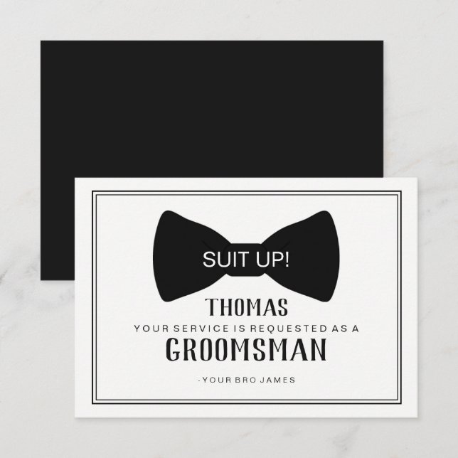 Tarjeta para Padrino de Boda - Corbata Negra (Anverso / Reverso)