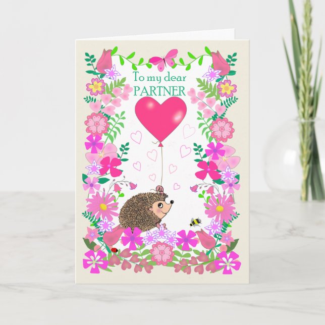 Tarjeta Para pareja de San Valentín con un erizo lindo (Anverso)