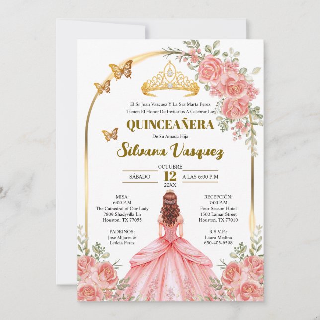 Tarjeta para Quinceañera Invitacion de quinceanera (Anverso)