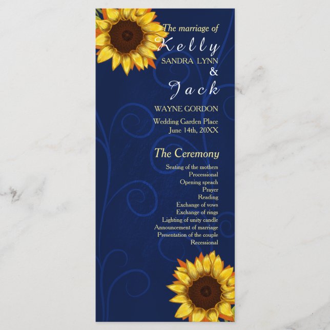 Tarjeta para rack de girasol/boda azul (Anverso)