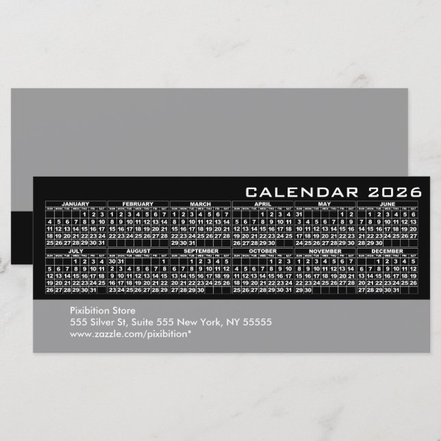Tarjeta para rack de negocios Calendario 2026 - Ne (Anverso / Reverso)