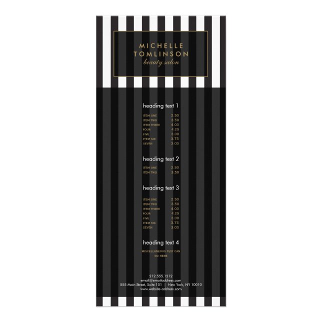 Tarjeta para rack de salón III de rayas blancas y  (Frente)