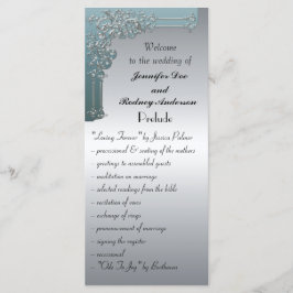 Tarjeta para rack del programa de boda azul y plat