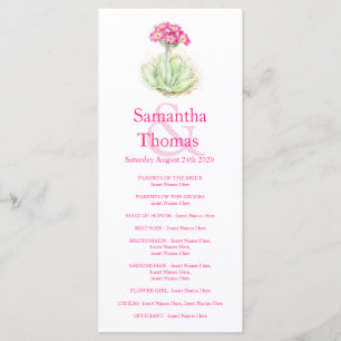 Tarjeta para rack del programa de boda rosa con co
