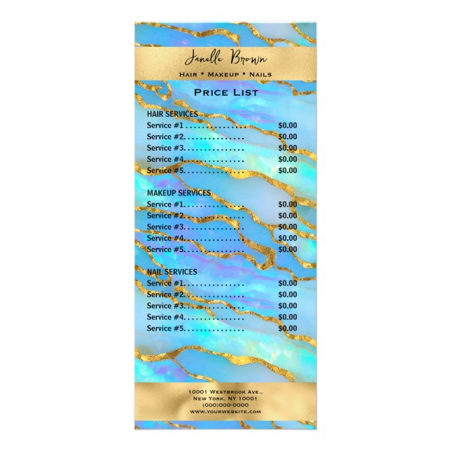 Tarjeta para rack Gold y Opal Stone Services (Frente)