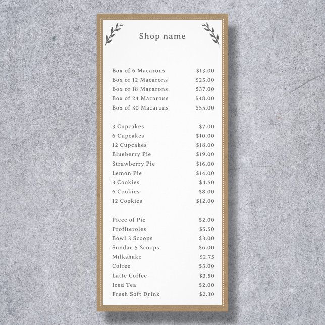 Tarjeta para rack Gris, Kraft y Rustic Menu & Pric (Gray, Kraft & Rustic Menu & Price List Rack Card)