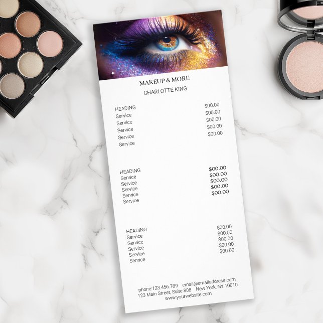 Tarjeta para rack moderna, Makeup Photo Salon Pric (Modern, Makeup Photo Salon Price List Rack Card)