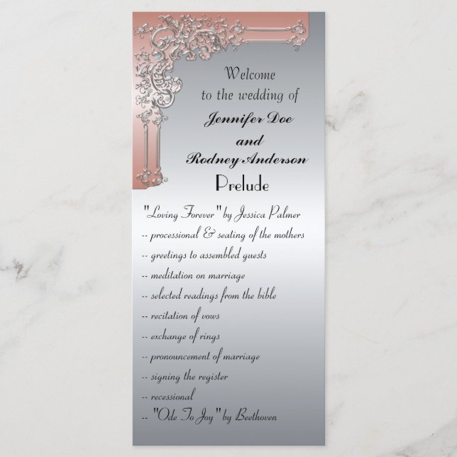 Tarjeta para rack Peach Pink and Silver Wedding Pr (Anverso)