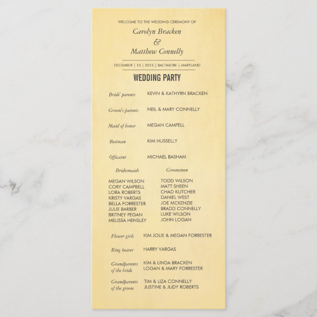Tarjeta para rack Rústica de la ceremonia de bodas (Anverso)