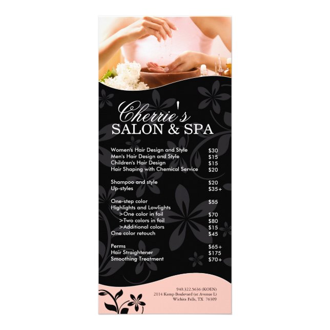 Tarjeta para rack Salon and Spa (Frente)
