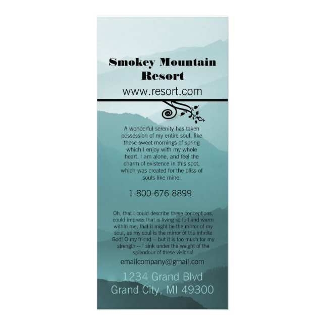 Tarjeta para rack Smokey Mountian Resort (Frente)