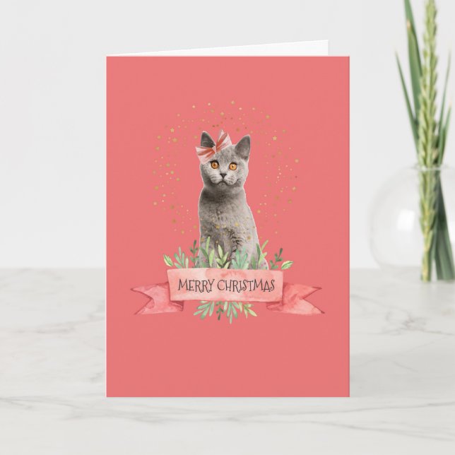 Tarjeta para regalo de Navidades Gatito por niño (Anverso)