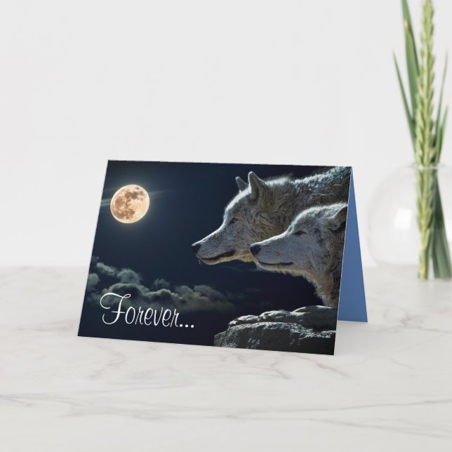 Tarjeta "Para siempre" y "te amo" dos lobos grises (Anverso)