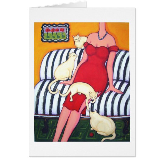 Tarjeta Para Sr. que espera Wrong - mujer con los gatos