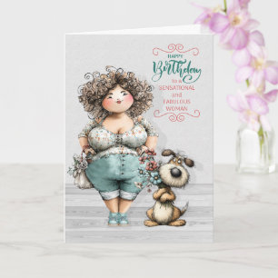 Tarjeta para su cumpleaños mujer curvilínea de piel clara