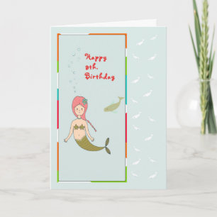 Tarjeta para un 9º cumpleaños con una sirena y pec