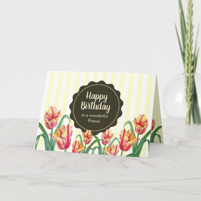 Tarjeta Para un amigo en el cumpleaños flor de tulipanes d (Anverso)