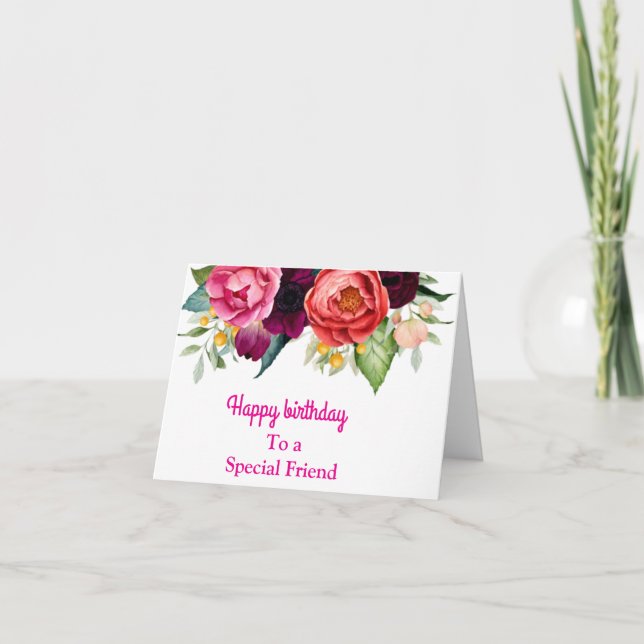 Tarjeta Para un amigo especial, cumpleaños con rosas amari (Anverso)
