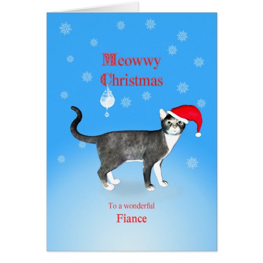Tarjeta Para un prometido, gato del navidad de Meowwy