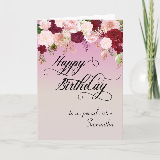 Tarjeta Para una hermana especial Feliz cumpleaños floral  (Anverso)