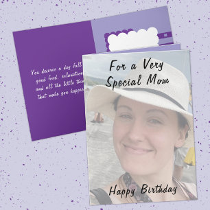 Tarjeta Para una mamá muy especial foto cumpleaños púrpura