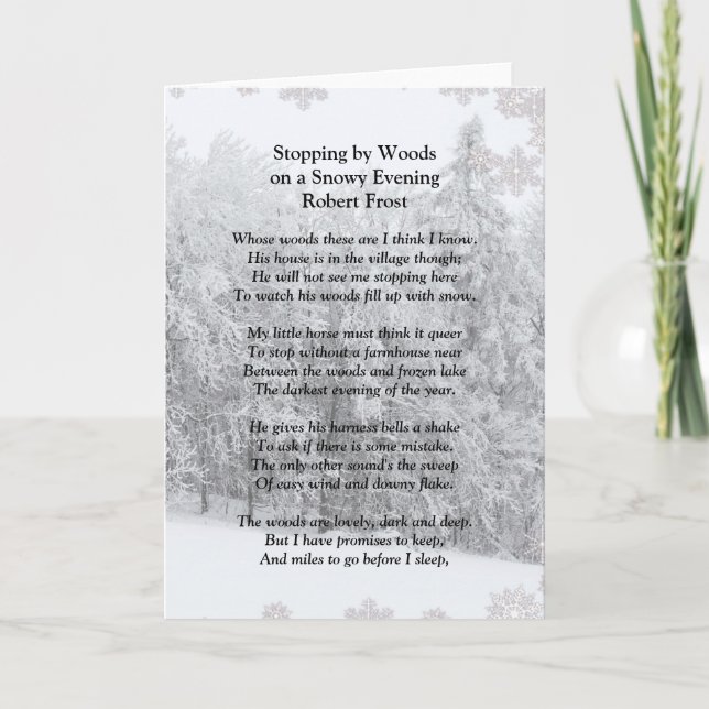 Tarjeta Parada por el poema de Woods Snowy Eveny Robert Fr (Anverso)