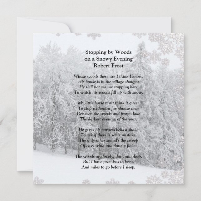 Tarjeta Parada por el poema de Woods Snowy Eveny Robert Fr (Anverso)