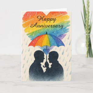 Tarjeta Paraguas de aniversario de pareja gay día lluvioso