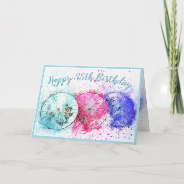 Tarjeta Paraguas de Bebida Tropical de Acuarela Cumpleaños (Anverso)