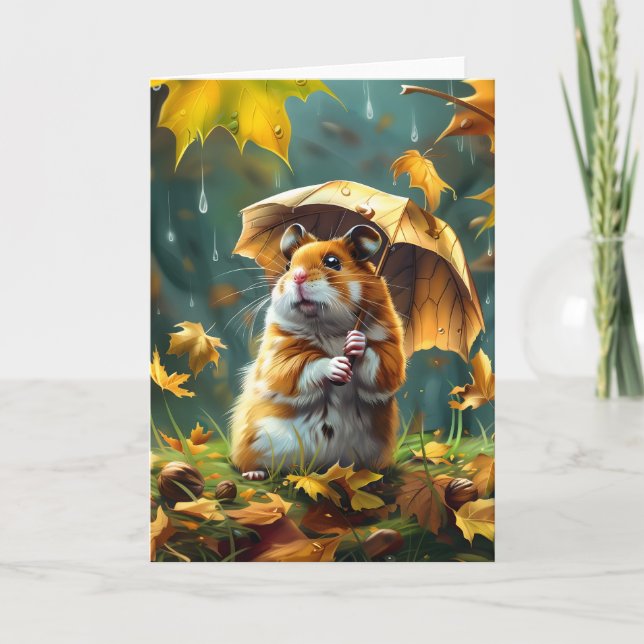 Tarjeta Paraguas de Hamster y Leaf (Anverso)