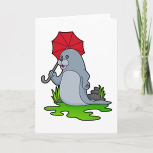 Tarjeta Paraguas Lloviendo Focas