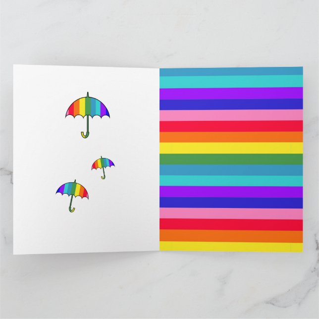 Tarjeta Paraguas rayados del arco iris (Interior)