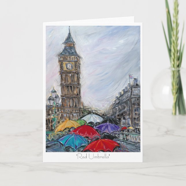 Tarjeta Paraguas rojos en Londres (Anverso)