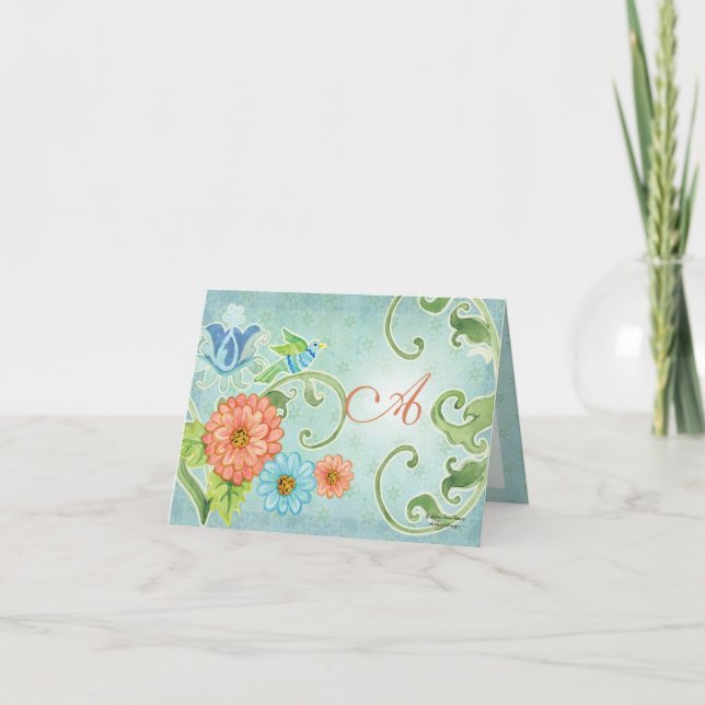 Tarjeta Paraíso Amores Aves Moderna Floral Swirl Damask (Anverso)