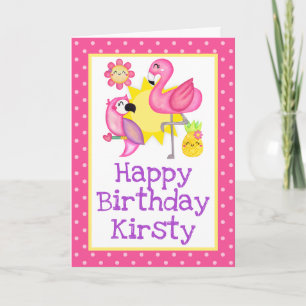 Tarjeta Paraiso de Verano Cumpleaños Flamingo Loro