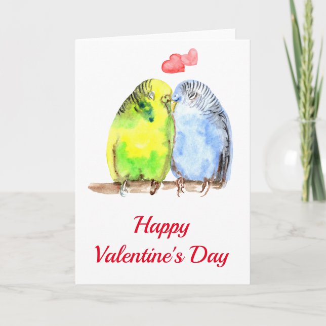 Tarjeta Parakeet Love Birds El día de San Valentín Waterco (Anverso)